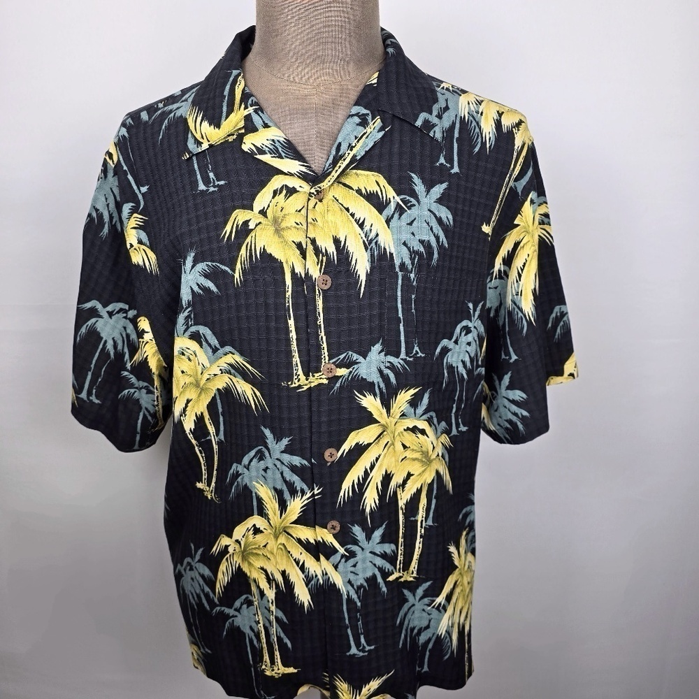 REYN SPOONER- Mens Large Regency Silk Jacquard Hawaiian Palm Tree Shirt
